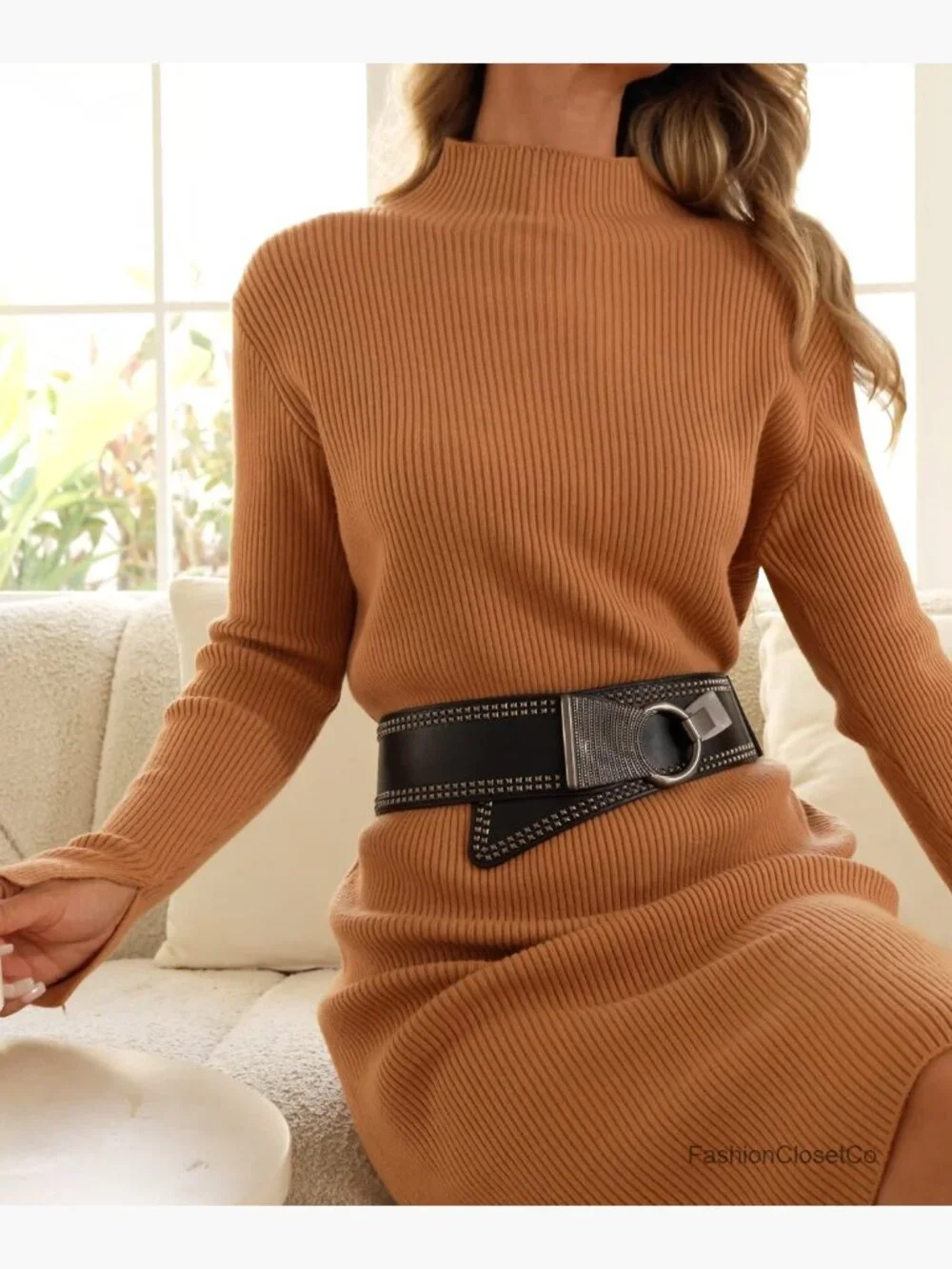 Wide Elastic Stretch Retro Metal Interlock Buckle Belt